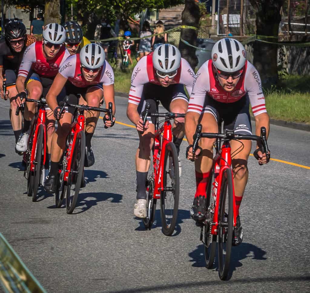 Red Truck Racing team racing in a criterium race