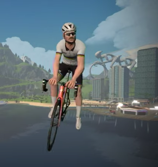 Jason Osborne (GER) Zwift avatar in the UCI Champions rainbow jersey