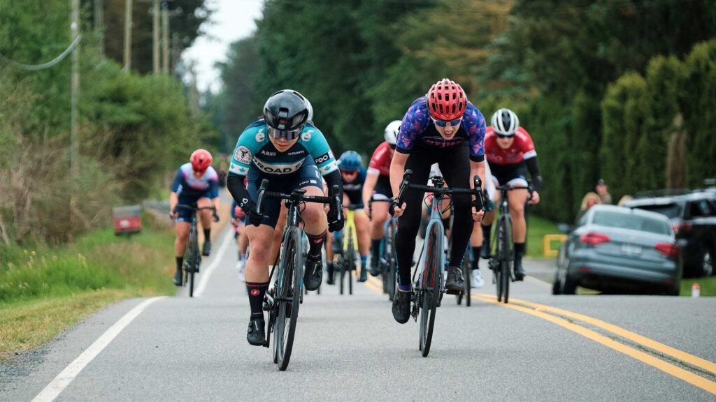 Peloton of women riders on the road