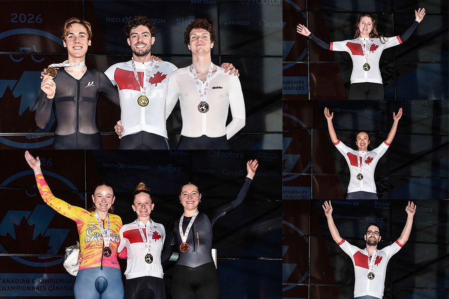 A photo collage of BC riders in the national championship jersey