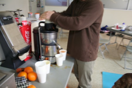 Mike manning the juicer